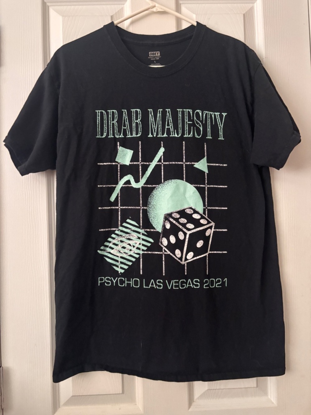 Obey Black Graphic Tee with Mint Green Drab Majesty Print